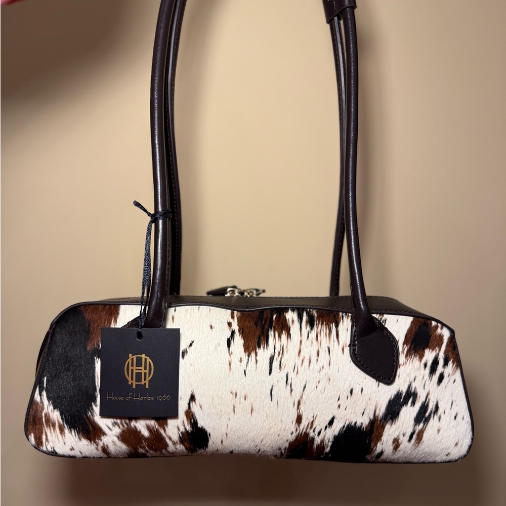 House of Harlow 1960 Brown Black White Cowhide Shoulder Bag